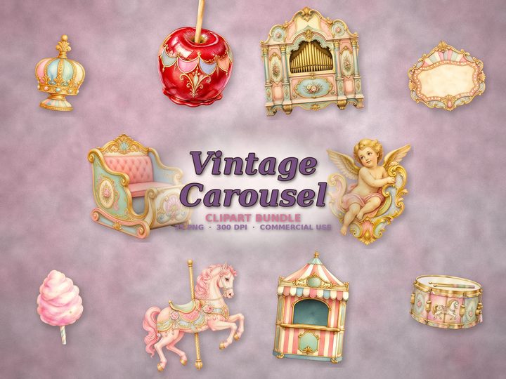 Vintage Carousel clipart bundle