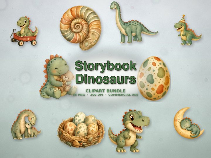 Storybook Dinosaurs clipart bundle