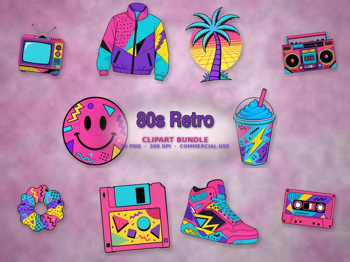 80s Retro clipart bundle
