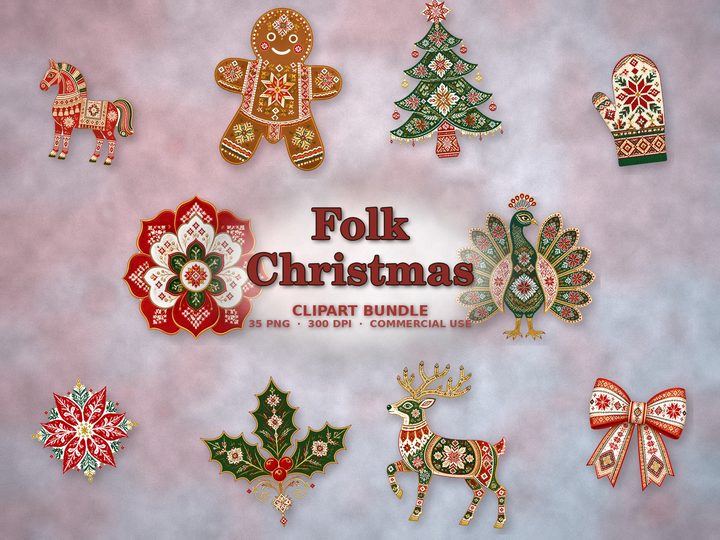 Folk Christmas clipart bundle