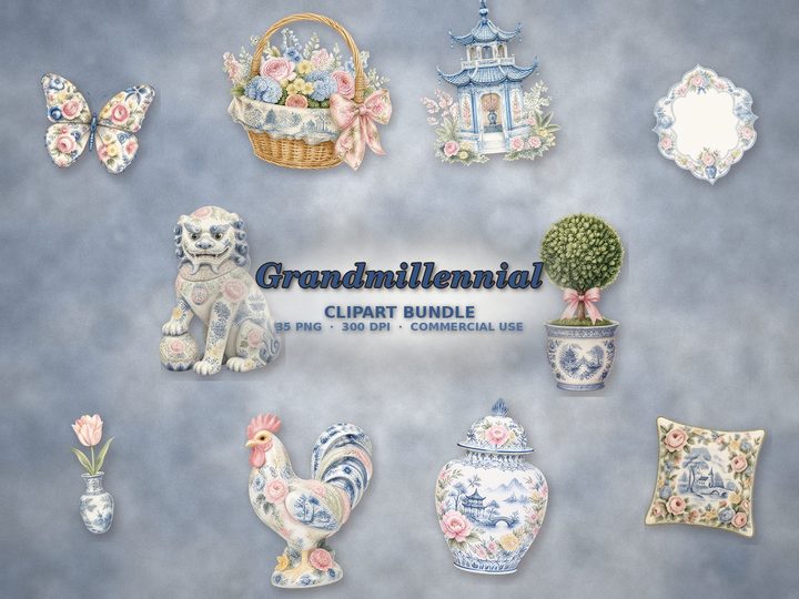 Grandmillennial clipart bundle
