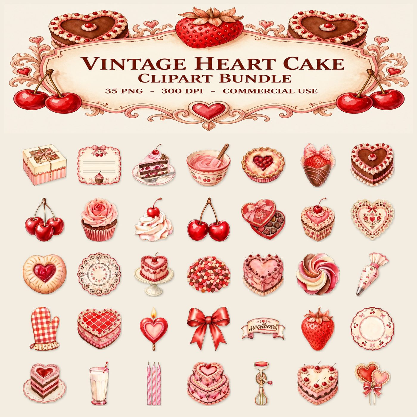 Vintage Heart Cake — Full set