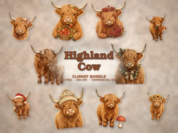 Highland Cow clipart bundle