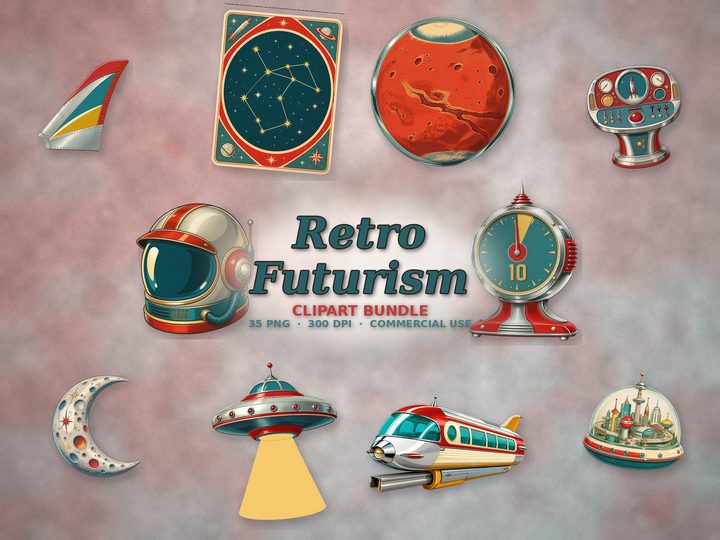 Retro Futurism clipart bundle