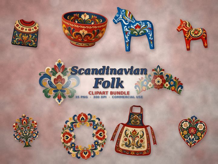Scandinavian Folk clipart bundle